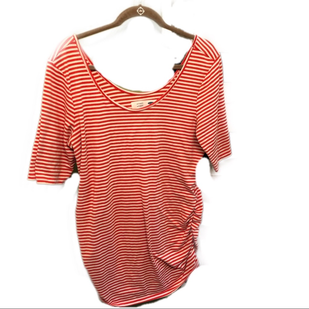 XL orange and white striped maternity shirt
